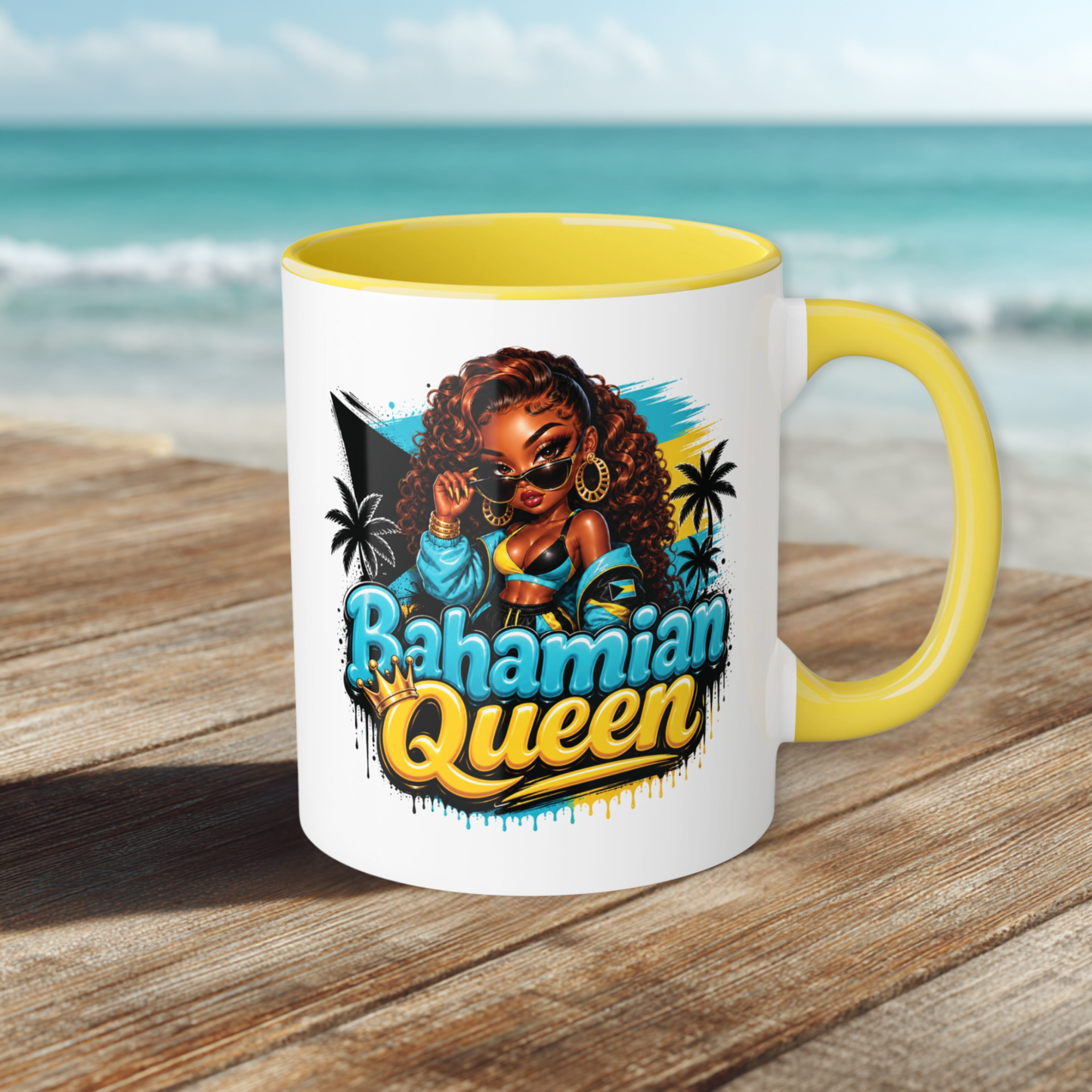 Bahamian Queen Accent Mug — 11oz Black-Handle Coffee Cup