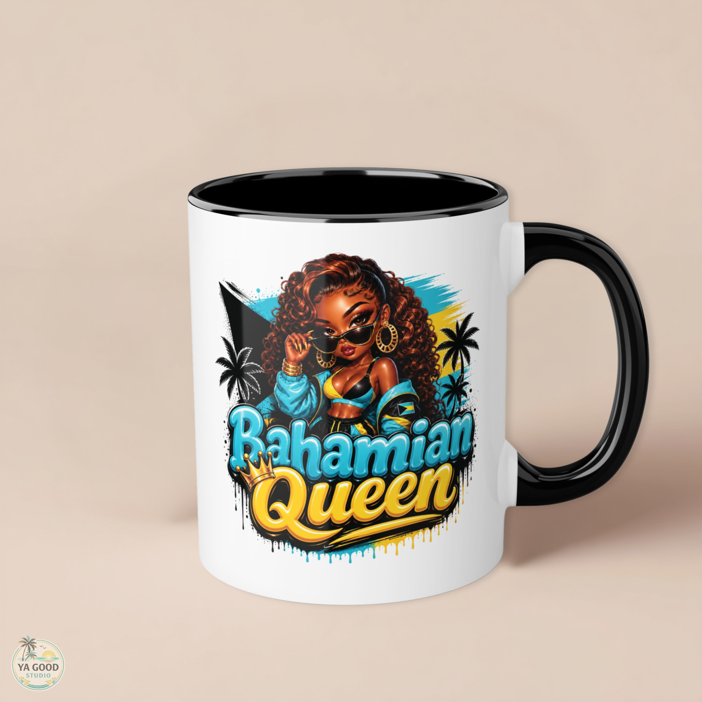 Bahamian Queen Accent Mug — 11oz Black-Handle Coffee Cup