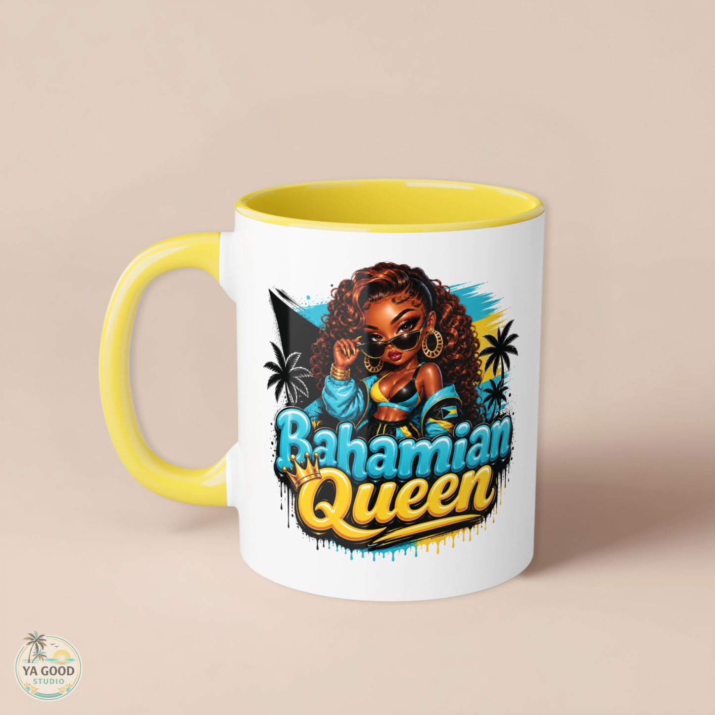 Bahamian Queen Accent Mug — 11oz Black-Handle Coffee Cup