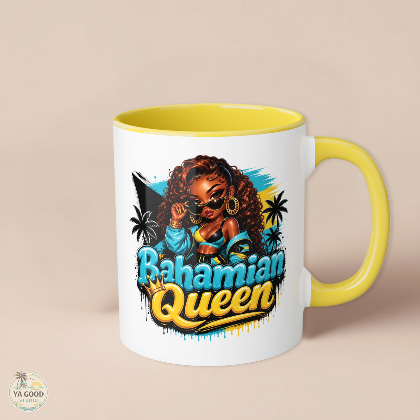 Bahamian Queen Accent Mug — 11oz Black-Handle Coffee Cup