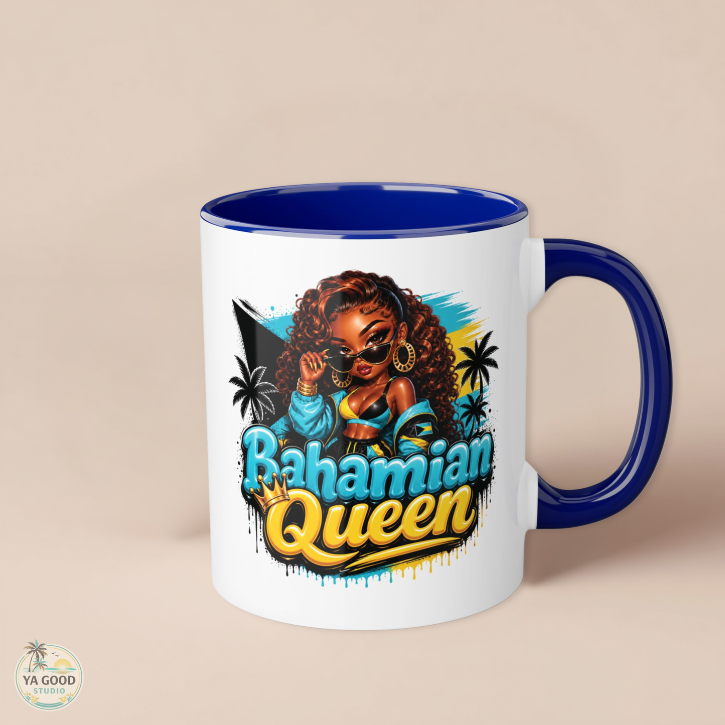 Bahamian Queen Accent Mug — 11oz Black-Handle Coffee Cup