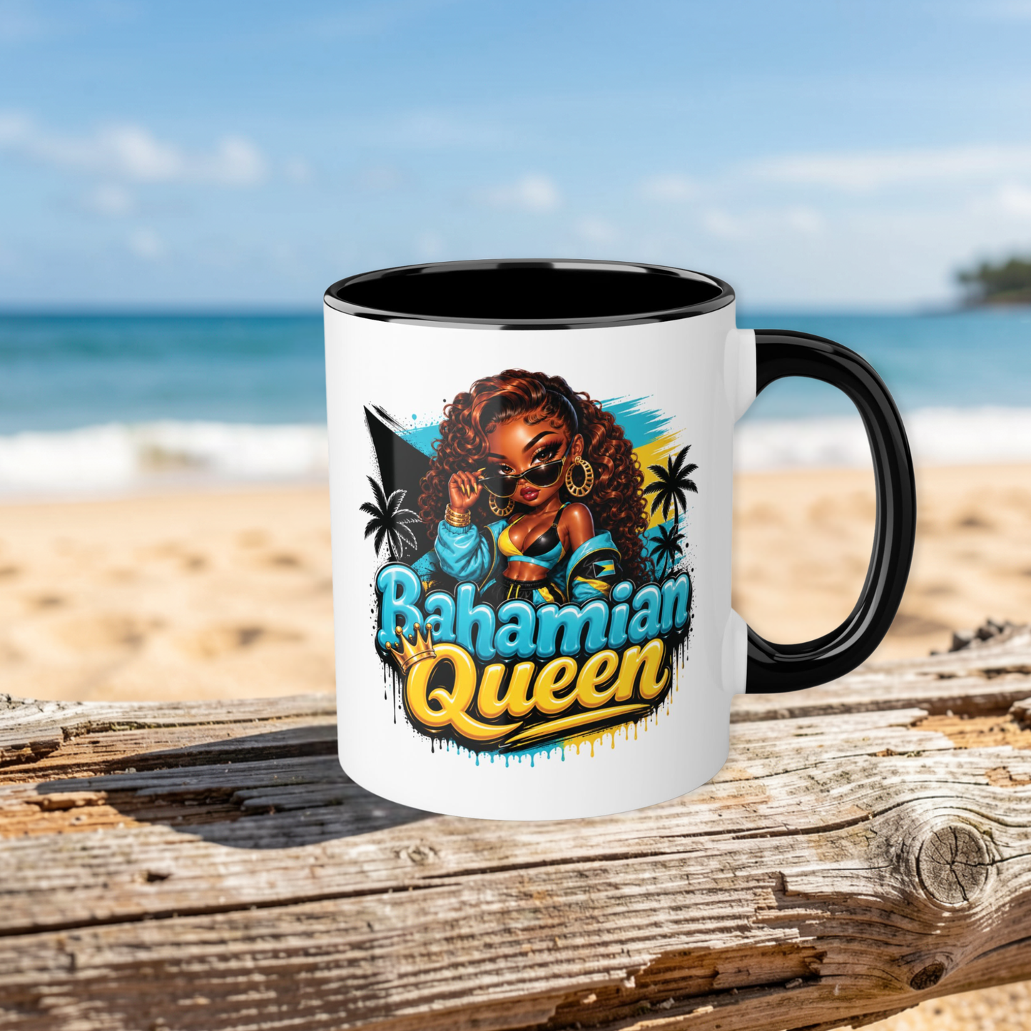 Bahamian Queen Accent Mug — 11oz Black-Handle Coffee Cup
