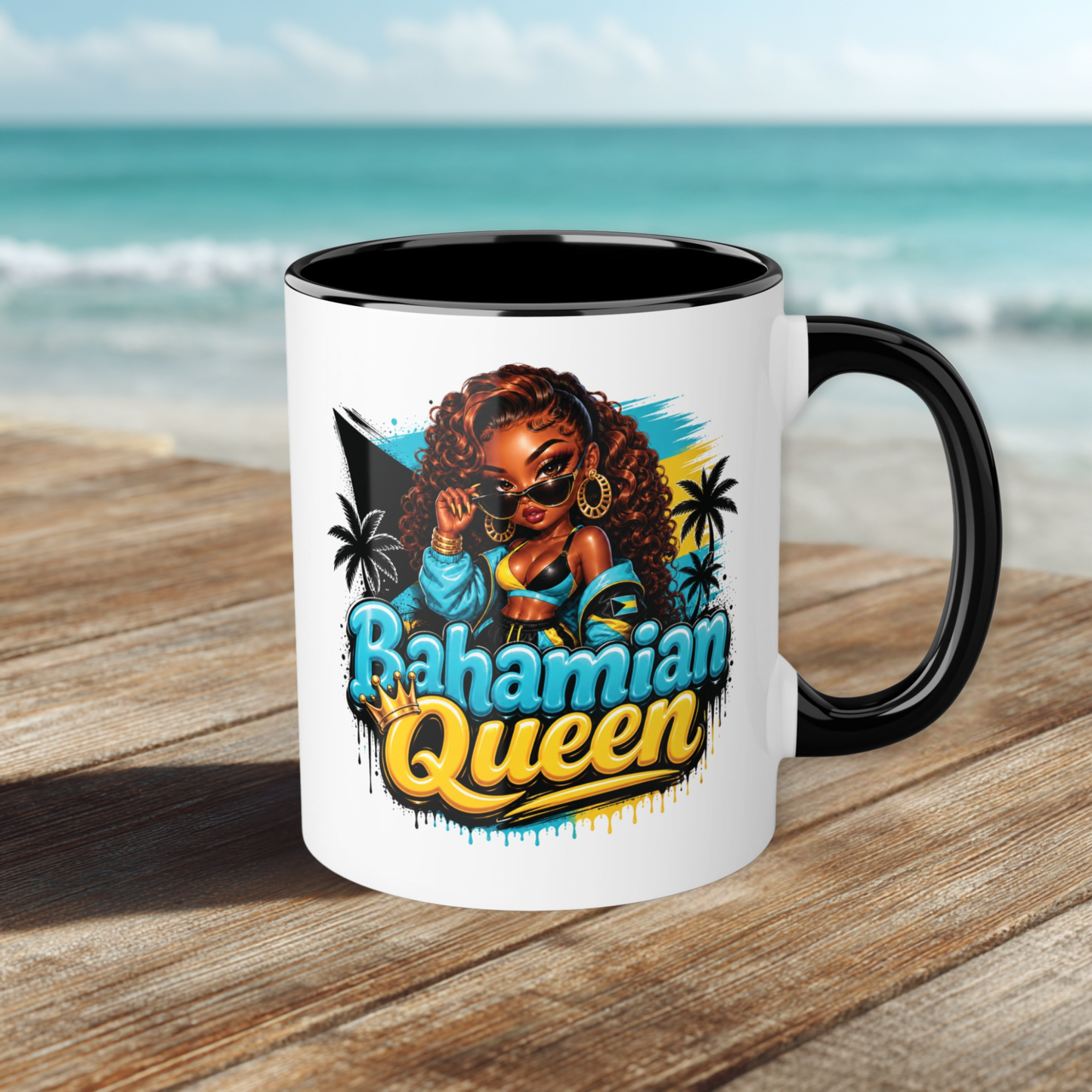 Bahamian Queen Accent Mug — 11oz Black-Handle Coffee Cup