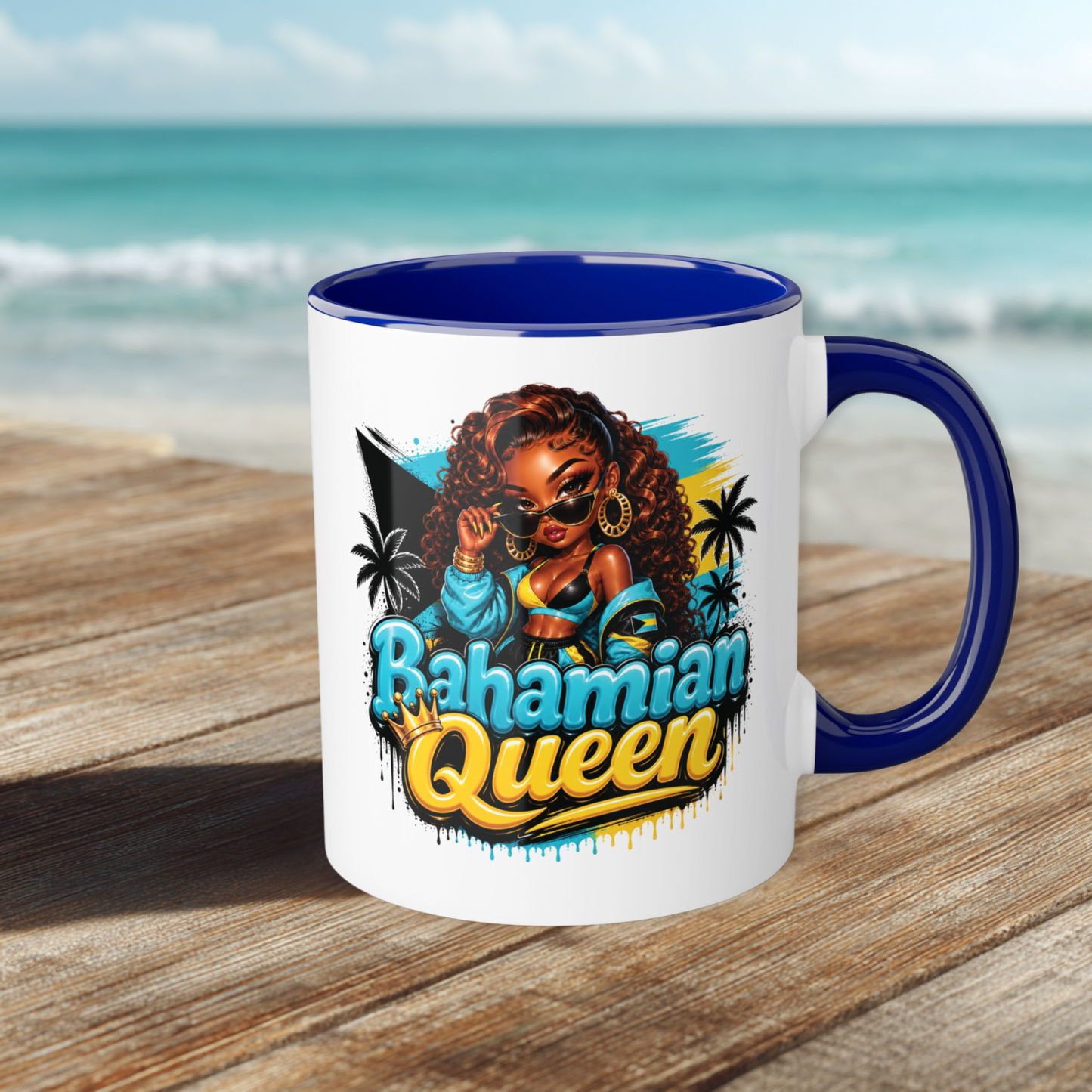 Bahamian Queen Accent Mug — 11oz Black-Handle Coffee Cup