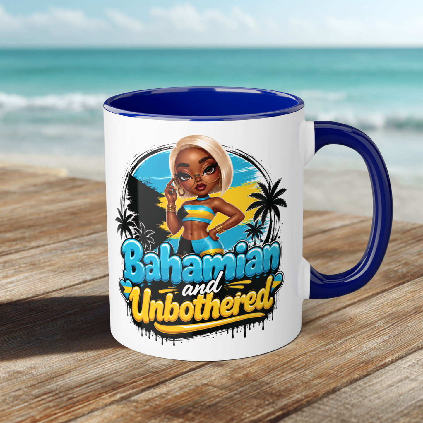 Bahamian and Unbothered 11oz ceramic mug by Ya Good Studio, confident island lifestyle ceramic coffee cup"