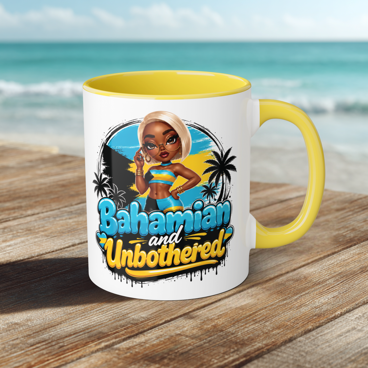 Bahamian and Unbothered 11oz ceramic mug by Ya Good Studio, confident island lifestyle ceramic coffee cup"
