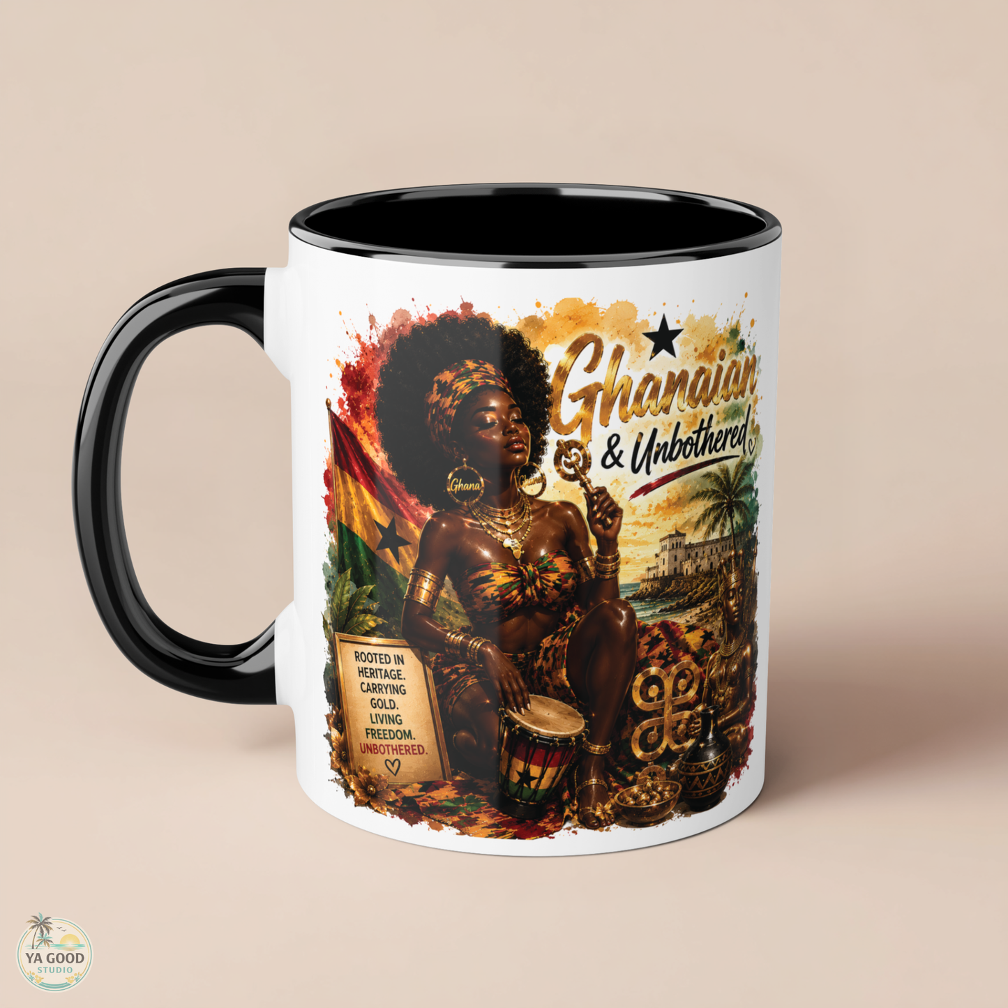 Ghanaian & Unbothered Accent Mug — Afrocentric 11oz Coffee Cup